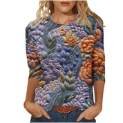 Rosie Evans | 3D Floral Print Round Neck T-Shirt