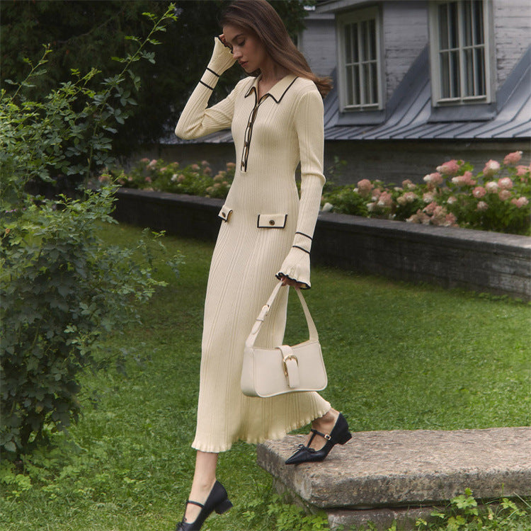 Beatrice Sutcliffe | Ribbed Knit Collared Midi Dress