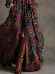 Cecily Hartwood | Robe-chemise longue à carreaux tartan verts avec ceinture