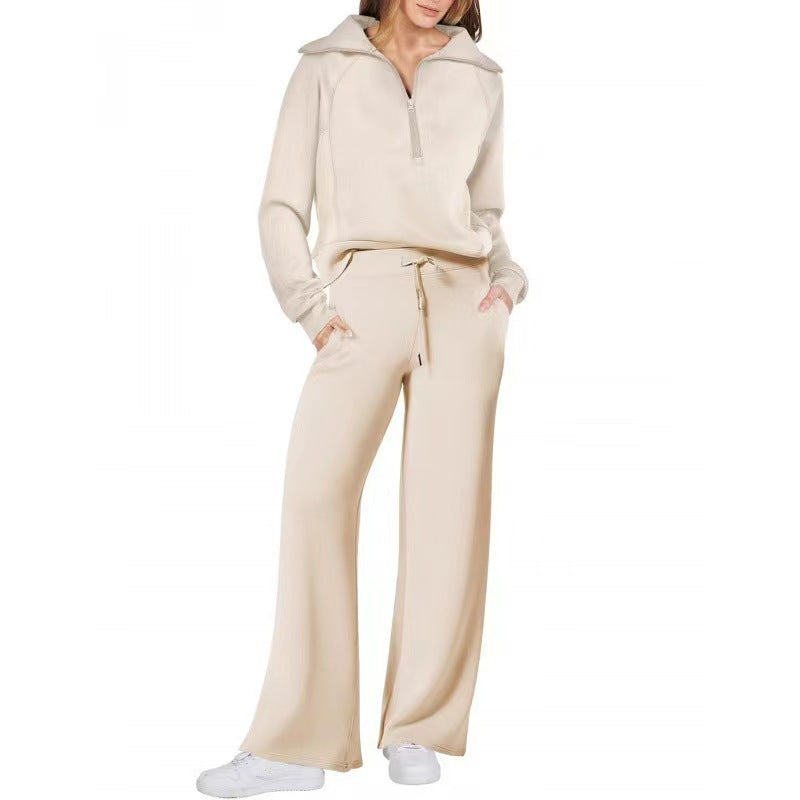 Amelia Williams | Ensemble de détente deux pièces en maille côtelée beige