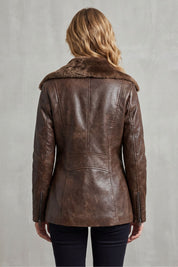 Verity Hughes | Brown Leather Jacket with Faux Shearling Collar
