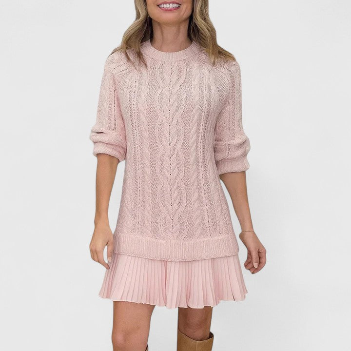 Genevieve Kingsley | Cable Knit Jumper Dress With Pleated Hem