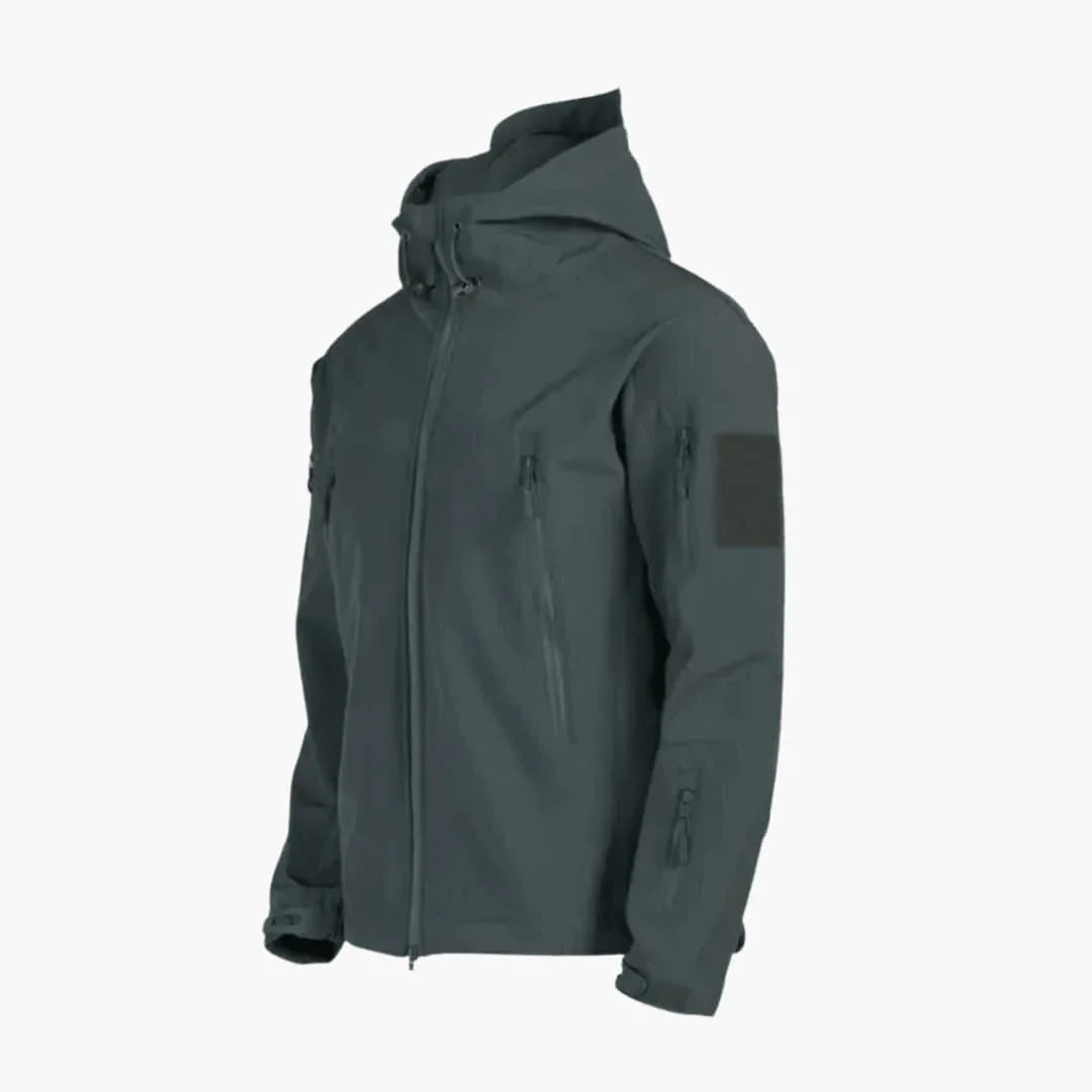 Nathaniel Harris | Veste tactique softshell à capuche noire avec fermeture zippée