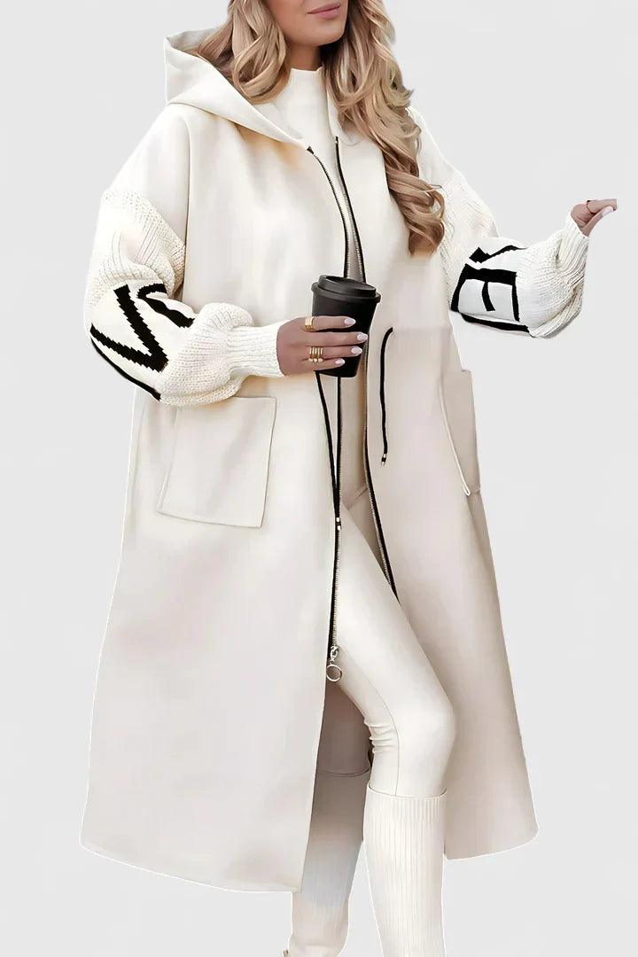 Charlotte Pennington | Long Hooded Coat With Contrast Knit Sleeves