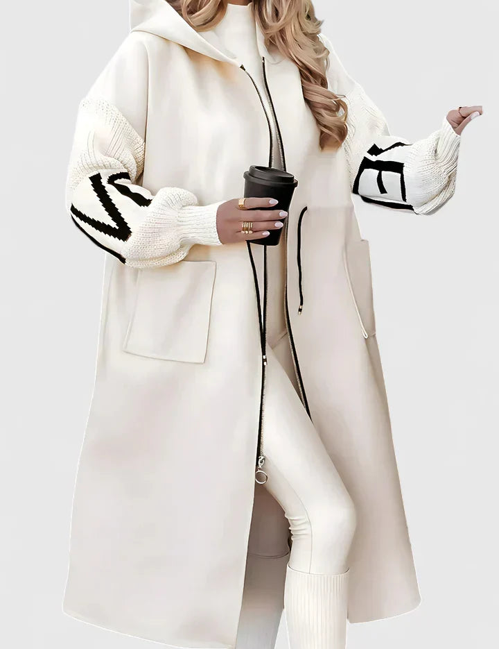 Charlotte Pennington | Long Hooded Coat With Contrast Knit Sleeves
