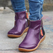 Mirabel Fontecroix | Burgundy Contrast Zip Ankle Boots