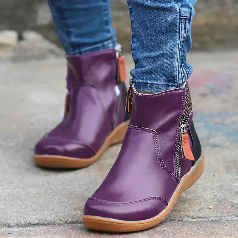 Mirabel Fontecroix | Burgundy Contrast Zip Ankle Boots