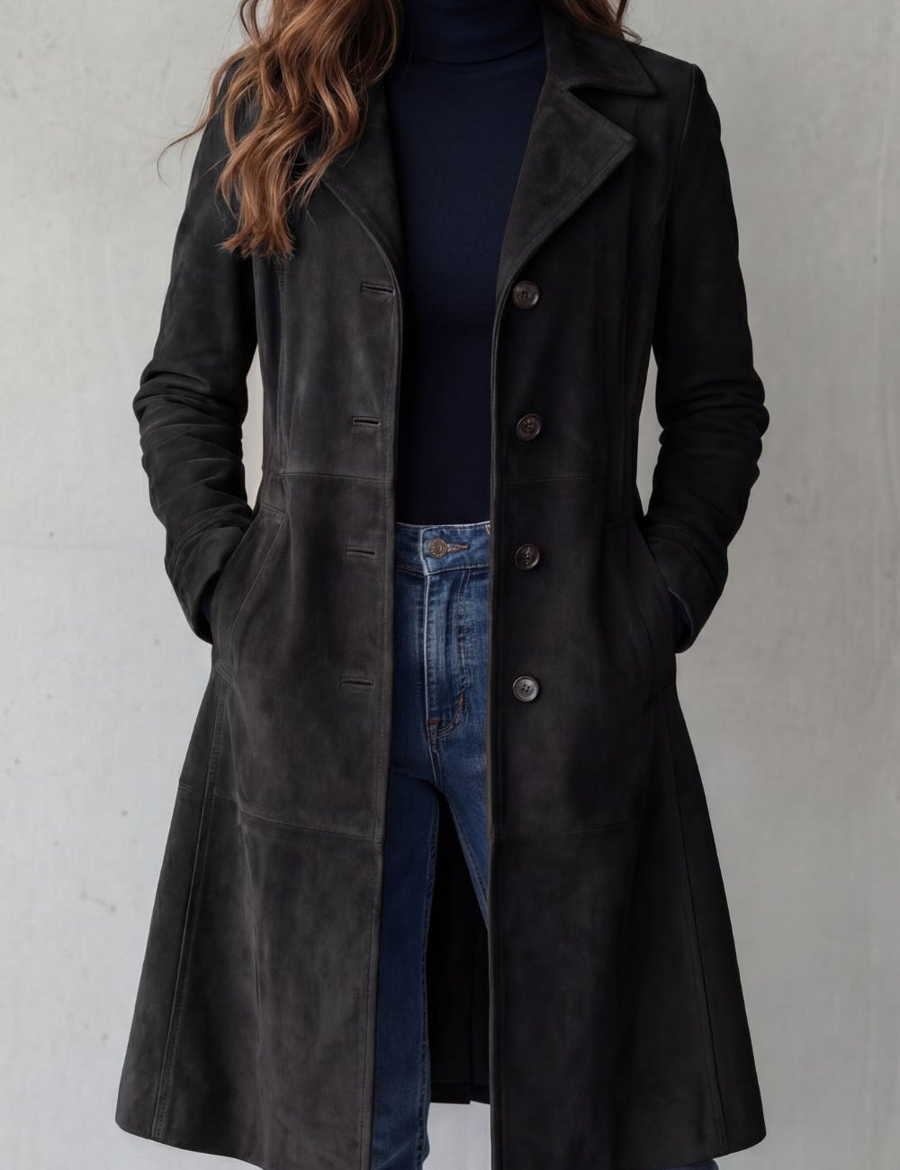 Elowen Hartley | Manteau long en suédine marron clair