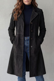 Elowen Hartley | Longline Suede-Effect Coat in Tan Brown