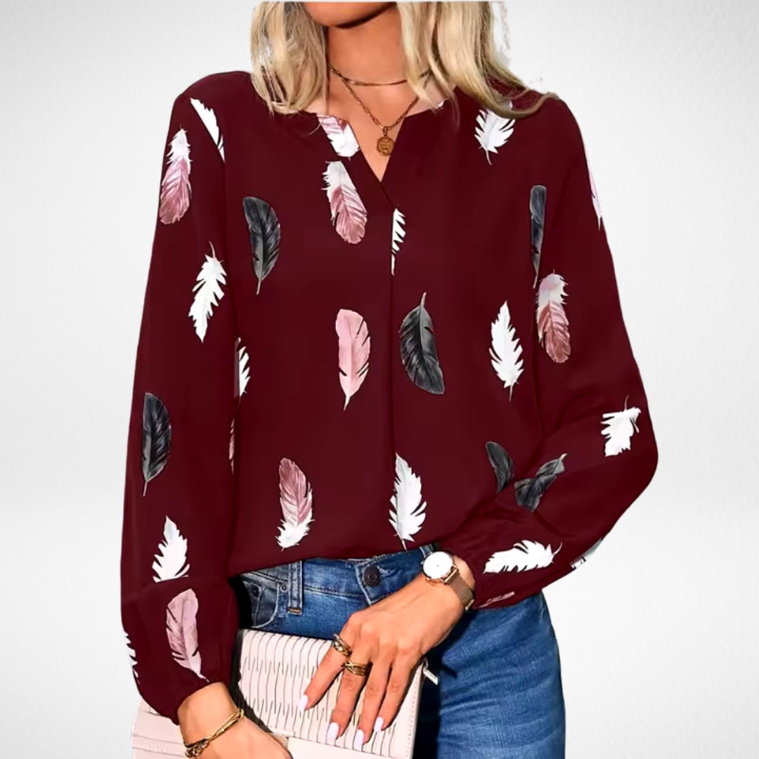 Rhiannon Blackwood | Feather Print Blouse With Balloon Sleeves