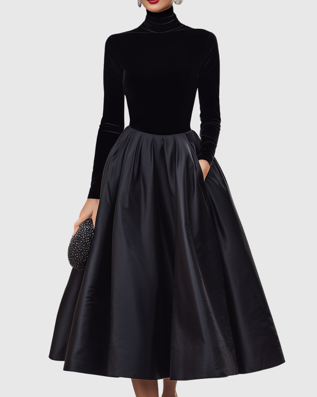 Marianne Whitfield | Robe habillée en velours satiné à encolure montante