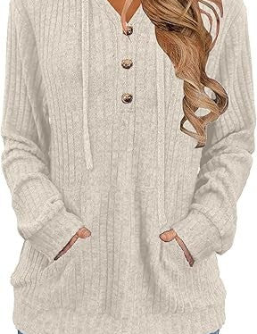 Harriet Baker | Ribbed Button-Front Hoodie Sweater