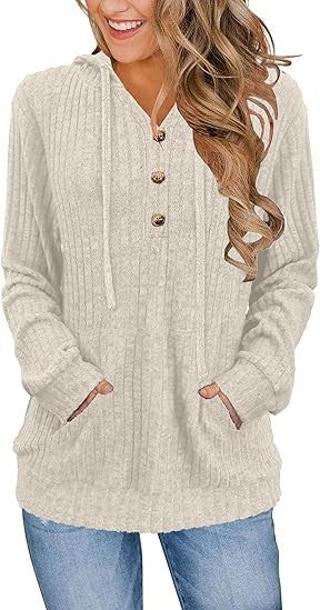 Harriet Baker | Ribbed Button-Front Hoodie Sweater