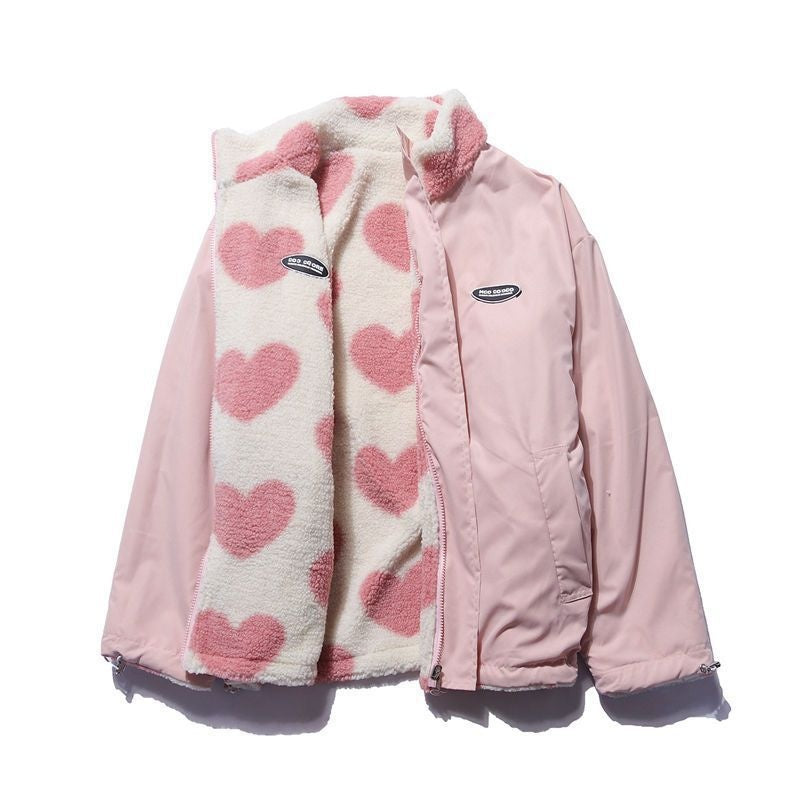 Cecily Wilson | Heart Print Fleece Zip-Up Coat