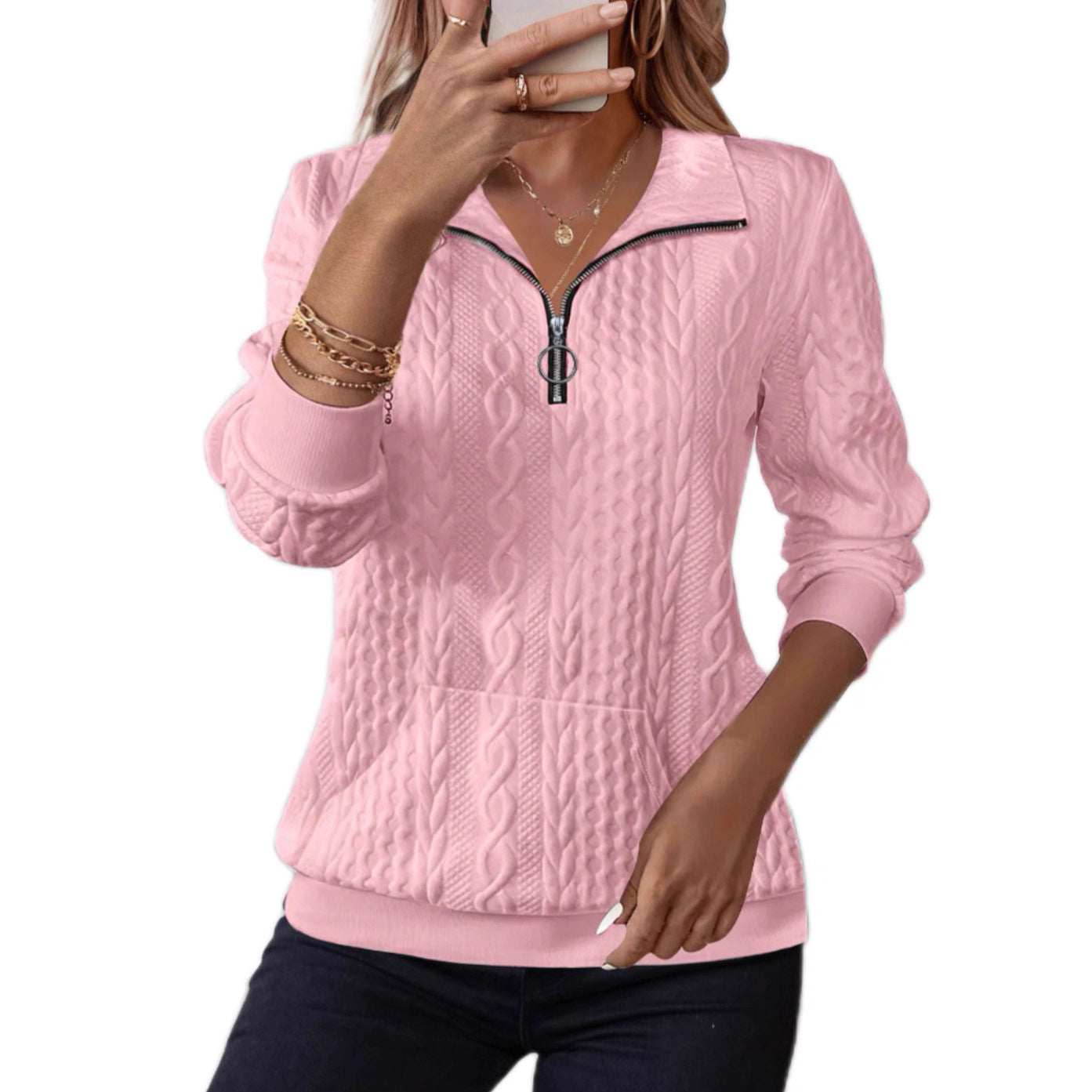 Freya Thompson | Cable Knit Half-Zip Sweatshirt