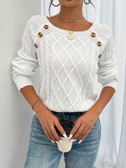 Georgina Lewis | Textured Cable Knit Button Sweater