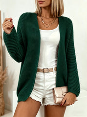 Lydia Robinson | Purple Ribbed Knit Open-Front Cardigan
