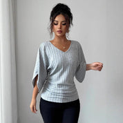 Emma Smith | Ribbed Knit V-Neck Batwing Sleeve Top