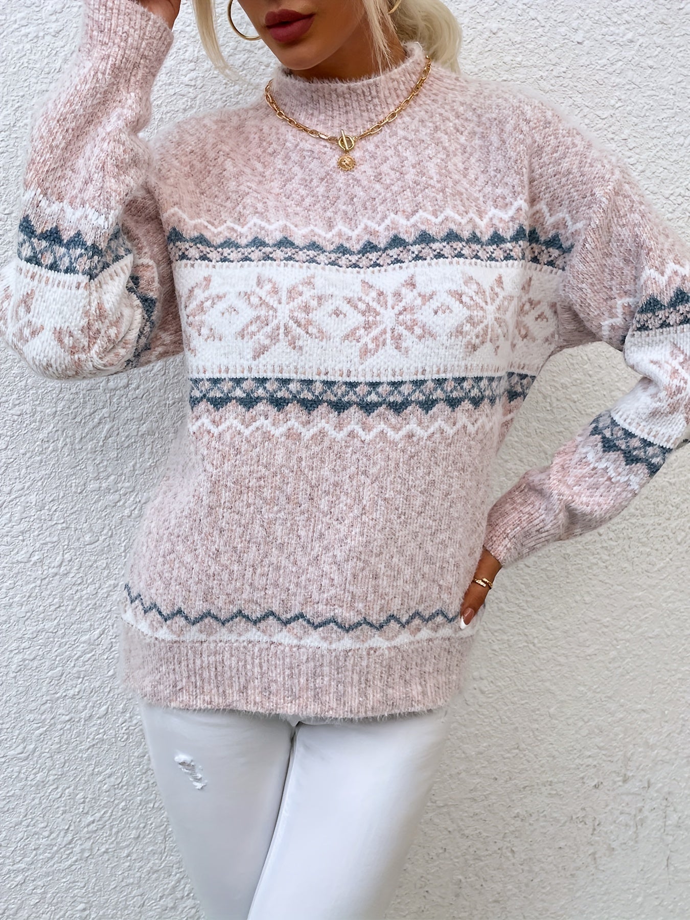 Bridget Faulkner | Cozy Snowflake Mock-Neck Sweater