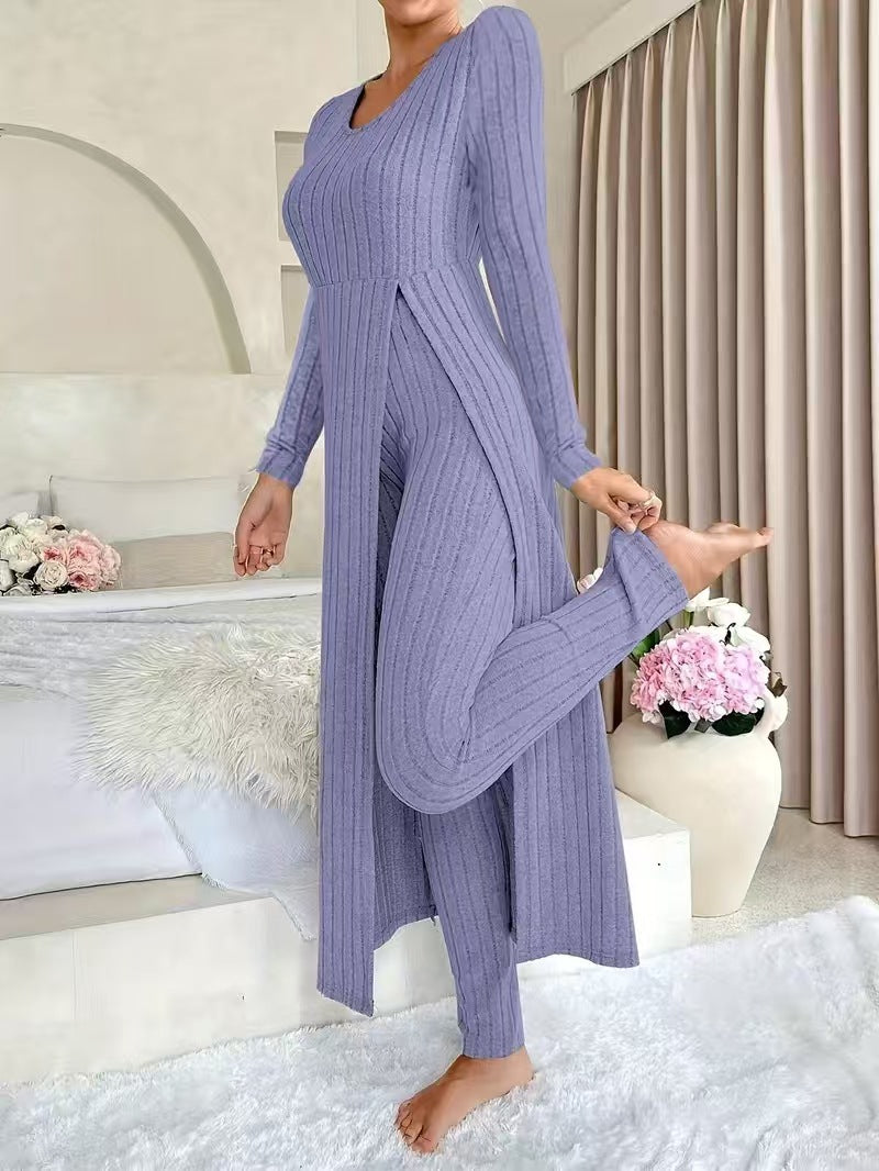 Bridget Murray | Ensemble coordonné avec cardigan long et pantalon en maille côtelée