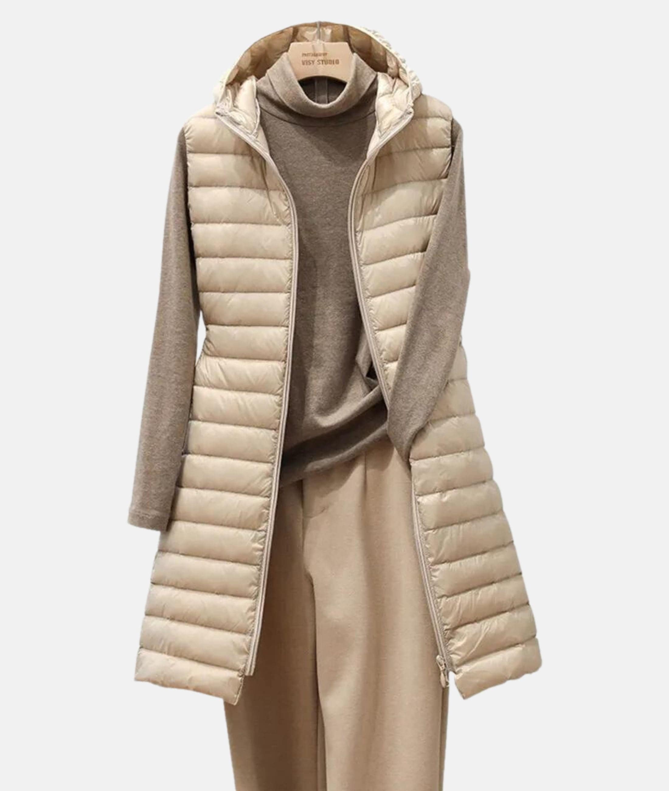 Phoebe Edwards | Navy Quilted Longline Hooded Gilet