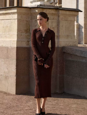 Beatrice Sutcliffe | Ribbed Knit Collared Midi Dress