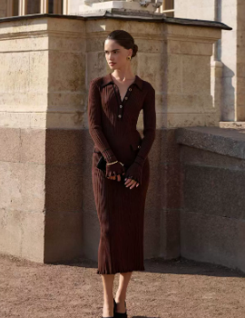 Beatrice Sutcliffe | Ribbed Knit Collared Midi Dress
