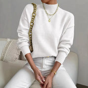 Genevieve Harding | White Ribbed Mock Neck Knit Sweater