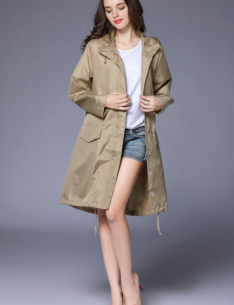 Phoebe Clarke | Navy Hooded Longline Raincoat with Drawstring Hem