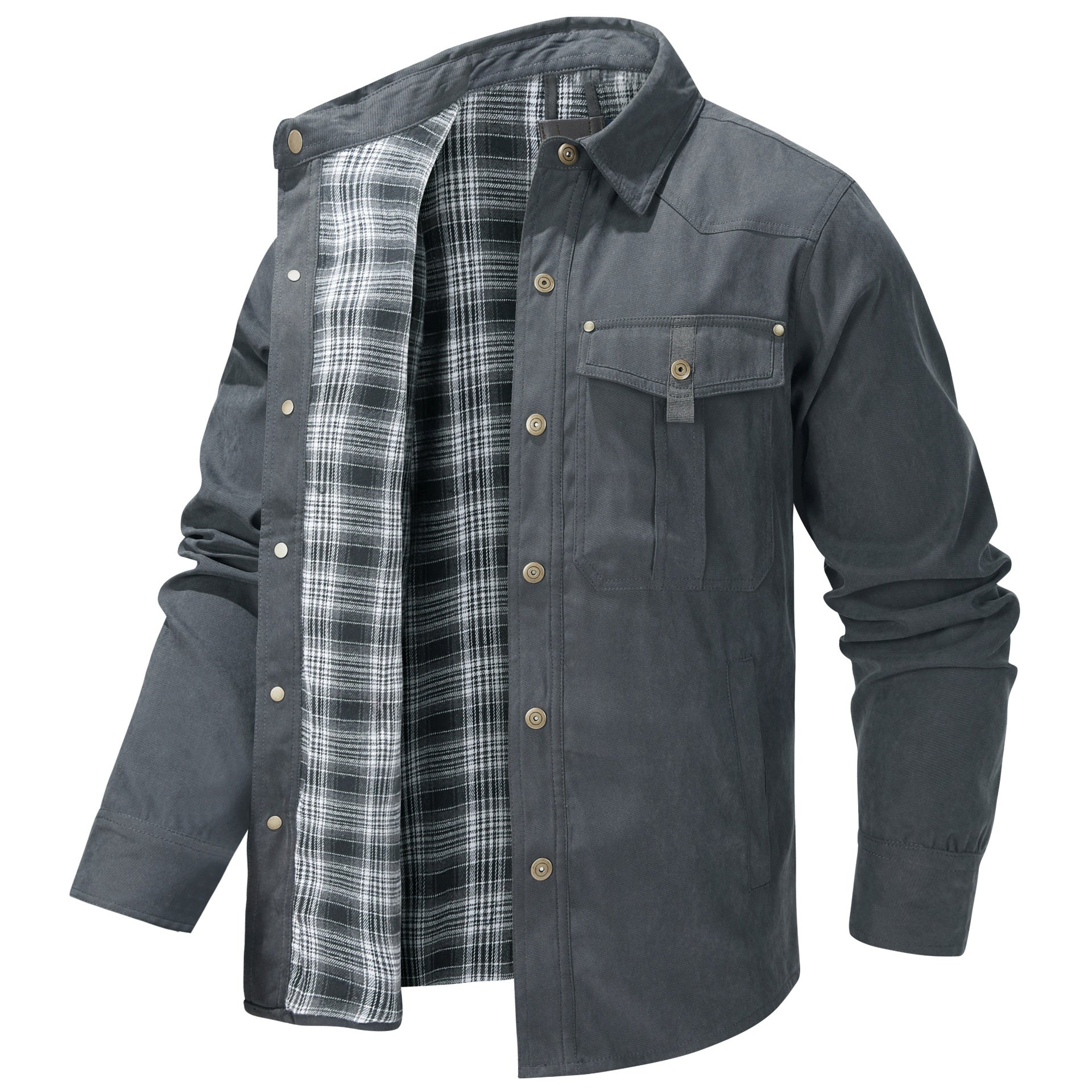 George Fletcher | Veste-chemise à carreaux noirs doublée en flanelle