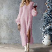 Diana Smith | Robe de fête de Noël pour femme avec col en V doublé de polaire