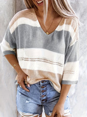 Freya Wood | Relaxed Colour-Block V-Neck Knit Top