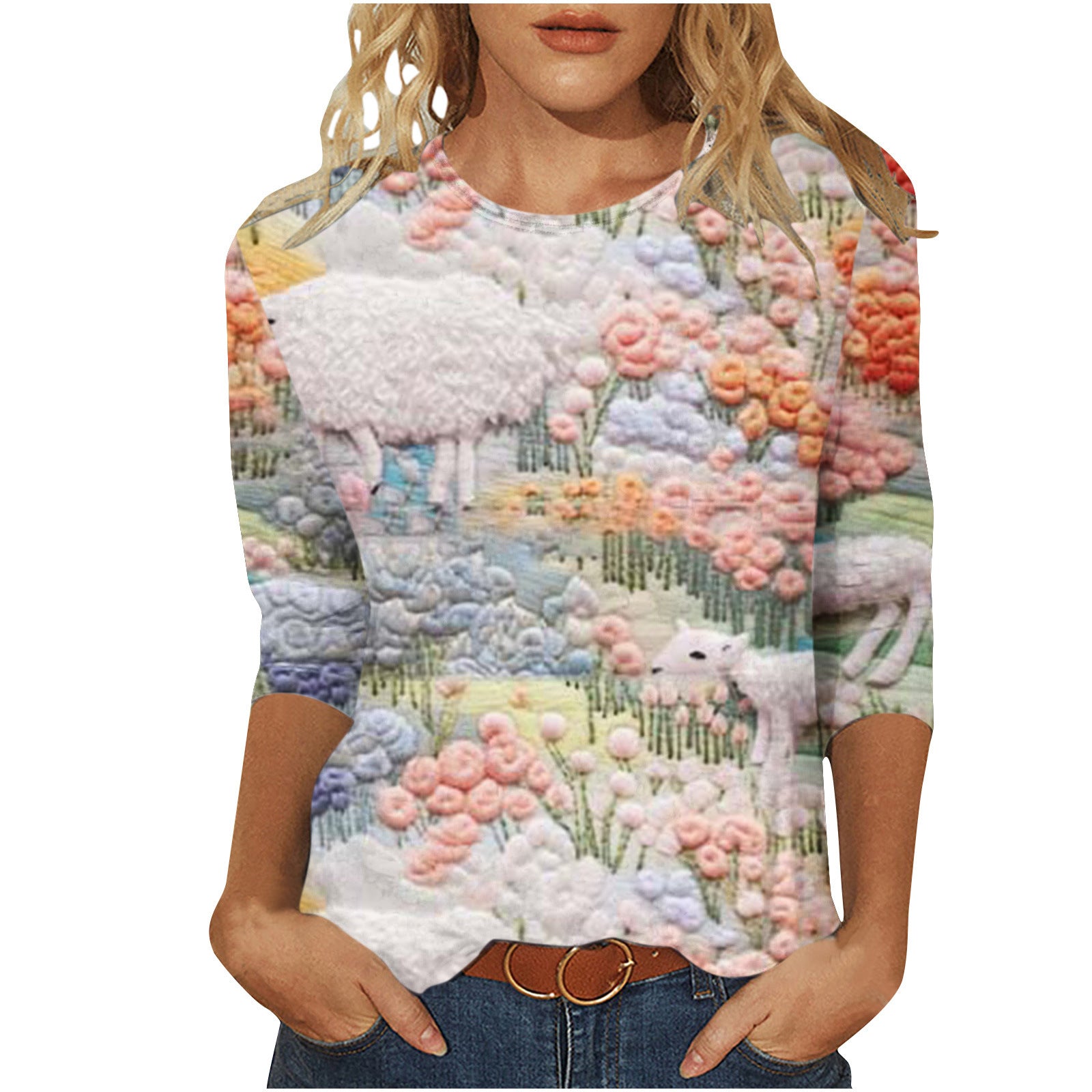 Rosie Evans | 3D Floral Print Round Neck T-Shirt