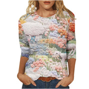 Rosie Evans | 3D Floral Print Round Neck T-Shirt