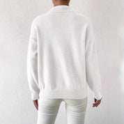Genevieve Harding | White Ribbed Mock Neck Knit Sweater