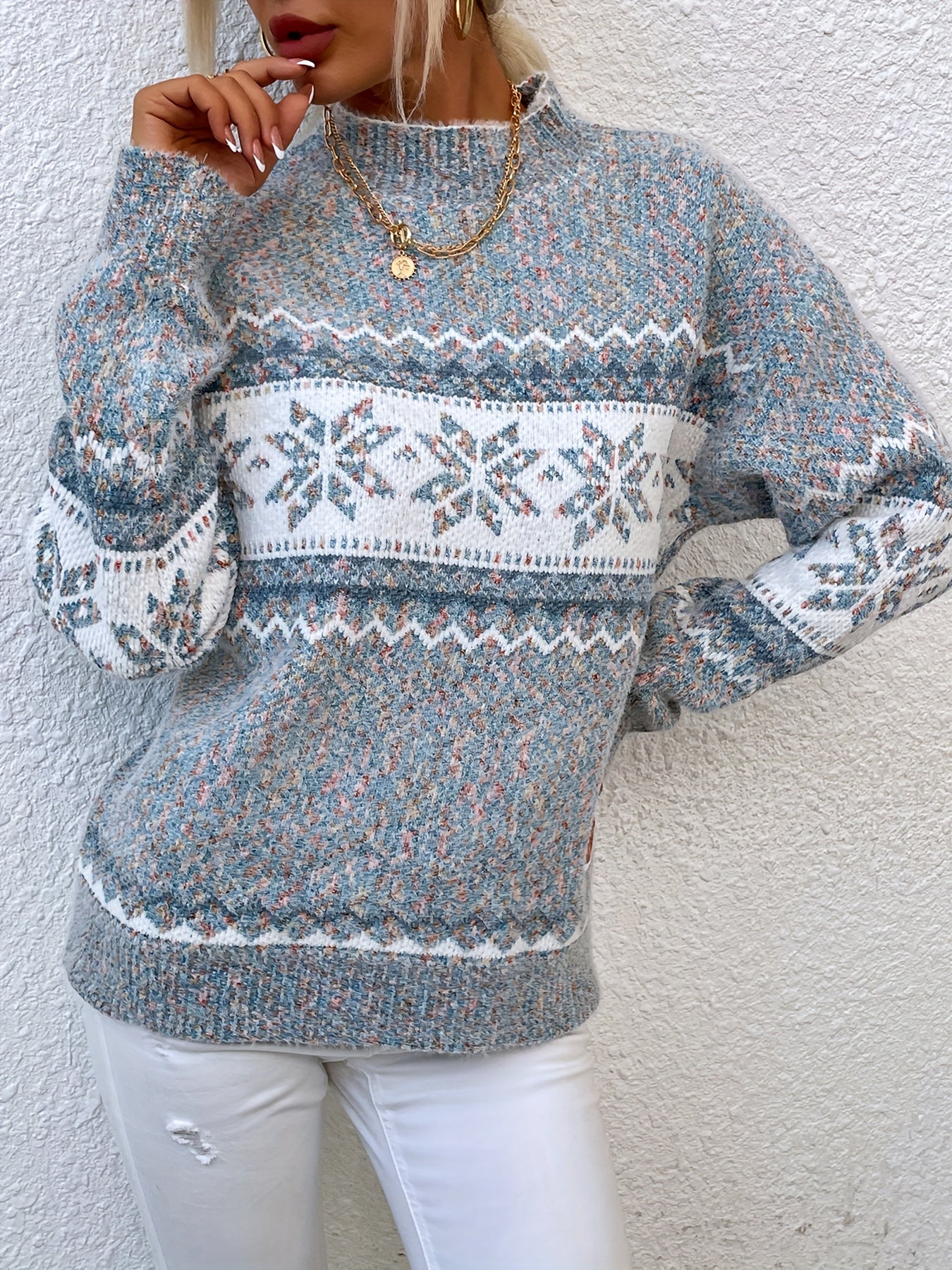 Bridget Faulkner | Cozy Snowflake Mock-Neck Sweater