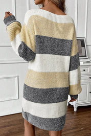 Eleanor Wood | Striped Colourblock Bubble Sleeve Sweater Dress