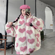 Cecily Wilson | Heart Print Fleece Zip-Up Coat