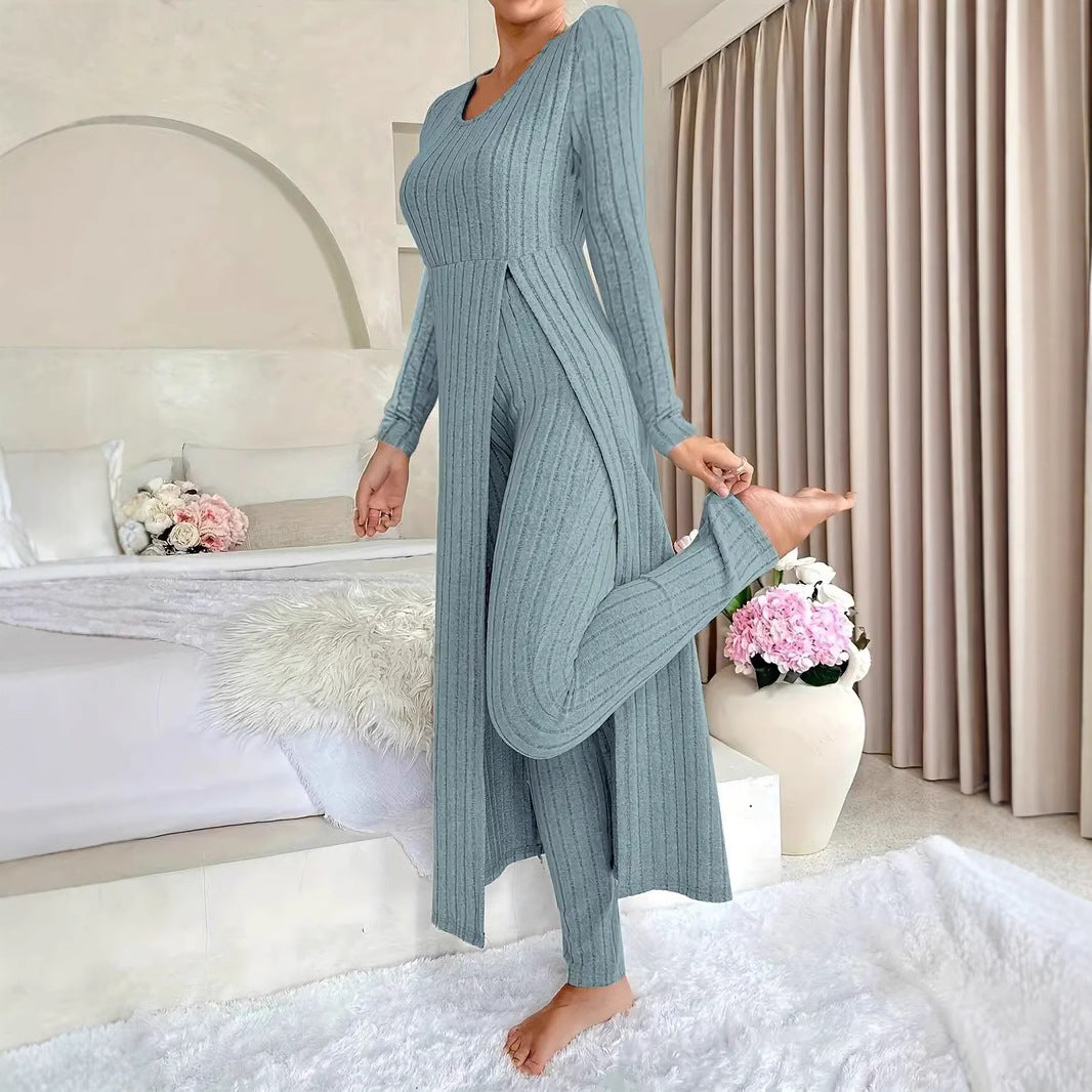 Bridget Murray | Ensemble coordonné avec cardigan long et pantalon en maille côtelée