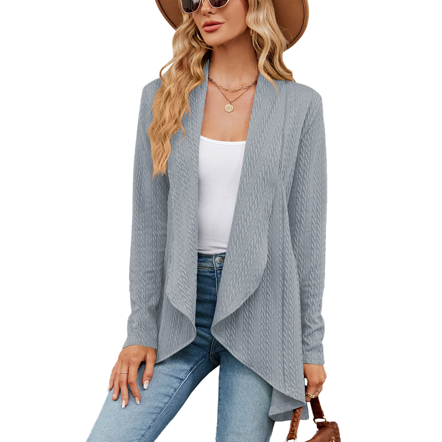 Felicity Wood | Draped Cable-Knit Open Cardigan