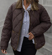 Matilda Evans | Quilted Diamond-Stitch Coat with Contrast Lapel Collar