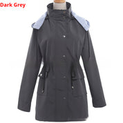Grace Harrison | Hooded Drawstring Raincoat in Black, Khaki & Navy