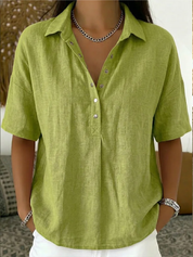 Vivienne Laurent | Linen Blend Button Blouse For Women