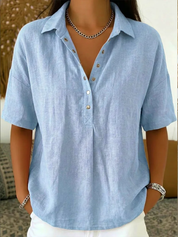Vivienne Laurent | Linen Blend Button Blouse For Women