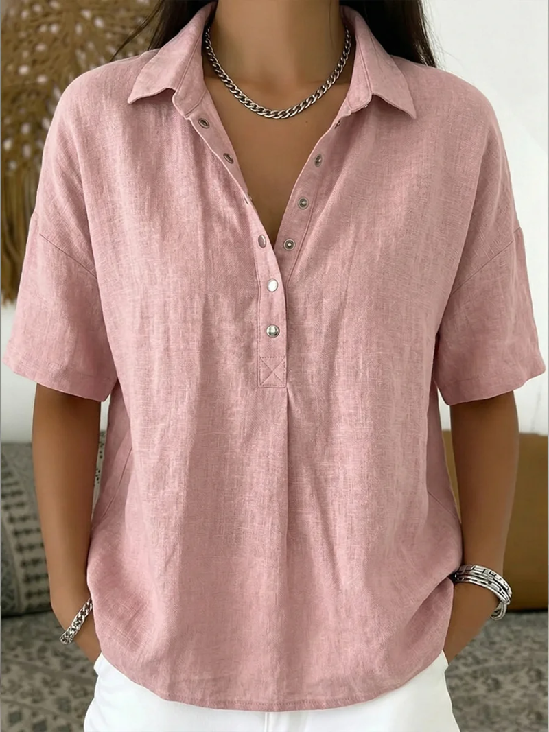 Vivienne Laurent | Linen Blend Button Blouse For Women