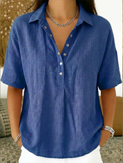 Vivienne Laurent | Linen Blend Button Blouse For Women