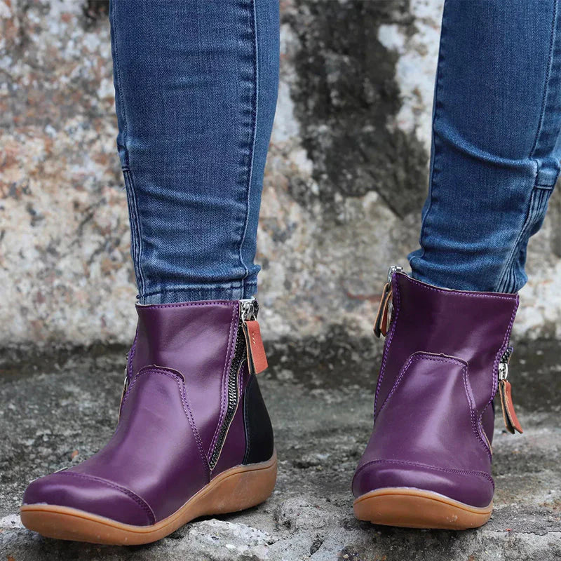 Mirabel Fontecroix | Burgundy Contrast Zip Ankle Boots