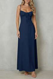 Elspeth Fairwood | Butter Yellow Corset Maxi Dress with Ruched Tie Bust