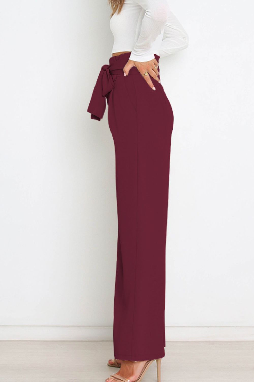 Isabelle Fontaine | Navy High Waist Paperbag Trousers with Bow Detail