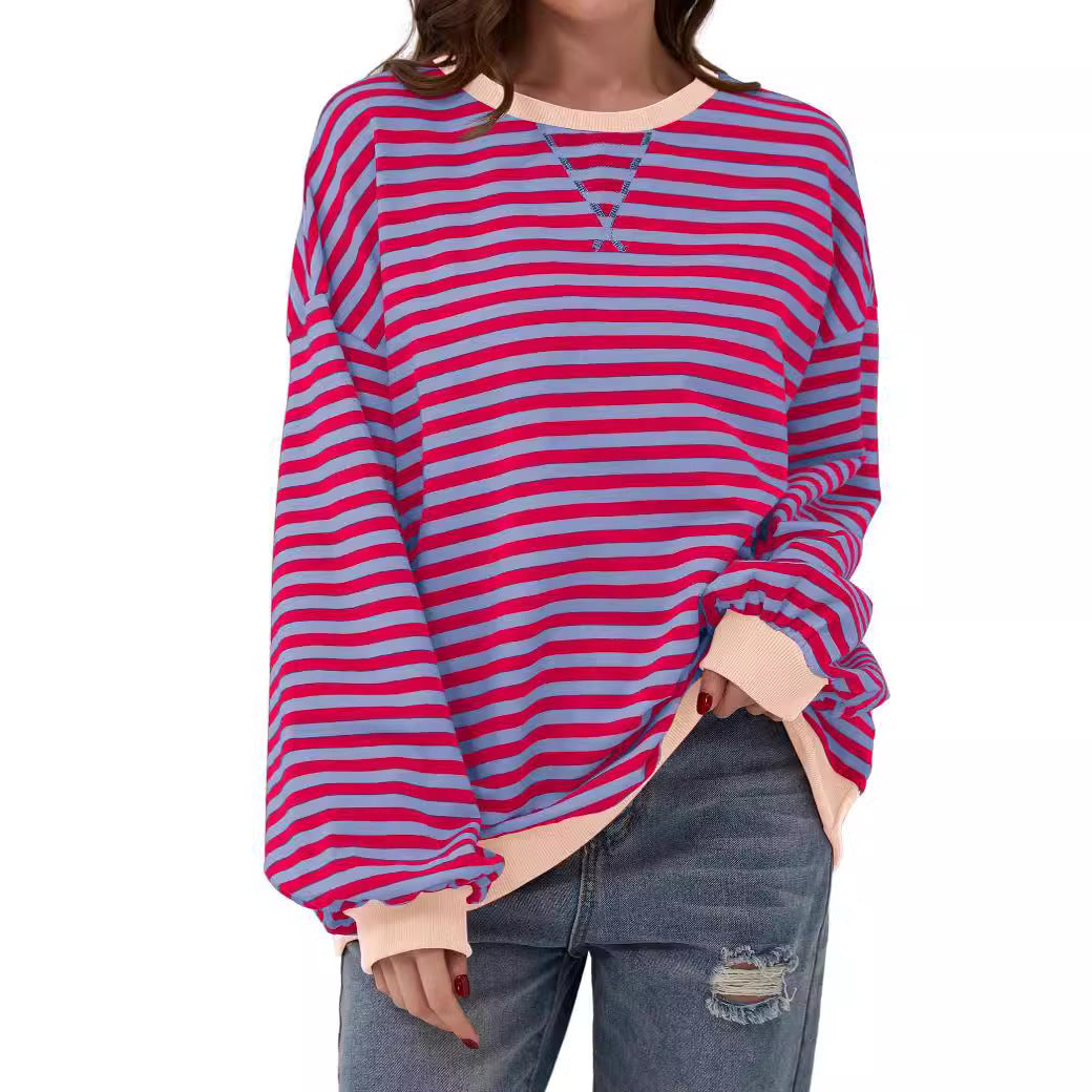 Millicent Turner | Striped Oversized Round Neck Sweatshirt